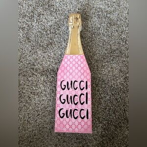 (Gucci) Pink and Gold wood Bottle Art